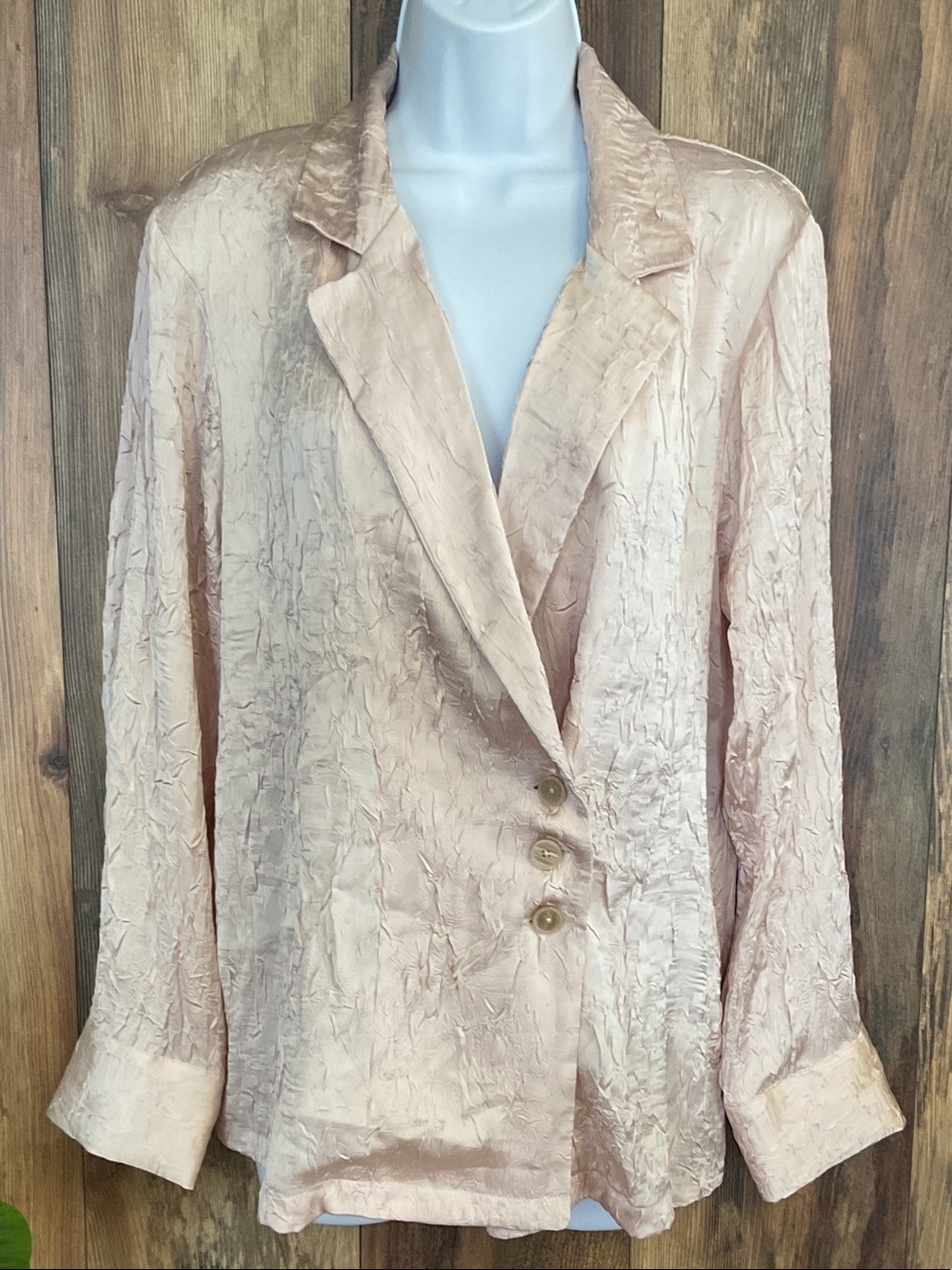 Zara Blush Crinkle Satin Notch Lapel 3-button Blouse XS   419B